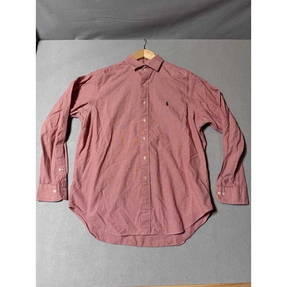 Ralph Lauren Mens Red Plaid Button Up Long Sleeve Shirt Size L (16.5) Classic